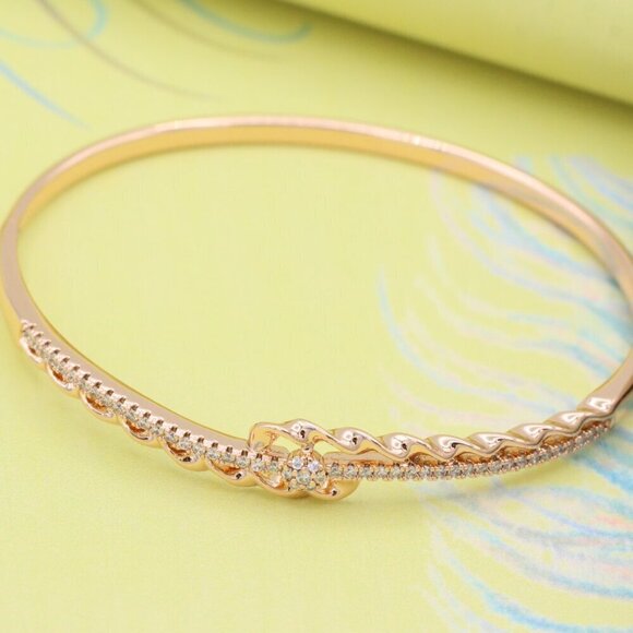 Rose Gold Designer Bangle with Diamond Accent & Twisted Detailing, XPBL0591 - Picture 2 of 12